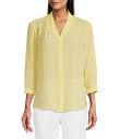 【送料無料】 インベストメンツ レディース シャツ トップス Caroline Signature V-Neck 3/4 Sleeve Button Front Blouse Sunshine