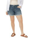【送料無料】 シルバー ジーンズ レディース ハーフパンツ・ショーツ ボトムス Plus Size Mid Rise Cuff Hem Boyfriend Shorts Indigo