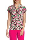 【送料無料】 カスパール レディース シャツ トップス Printed Extended Cap Sleeve Funnel Neck Stretch Blou...