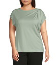 【送料無料】 アンクライン レディース シャツ トップス Plus Size Round Neck Pleated Cap Sleeve Top Soft Al...