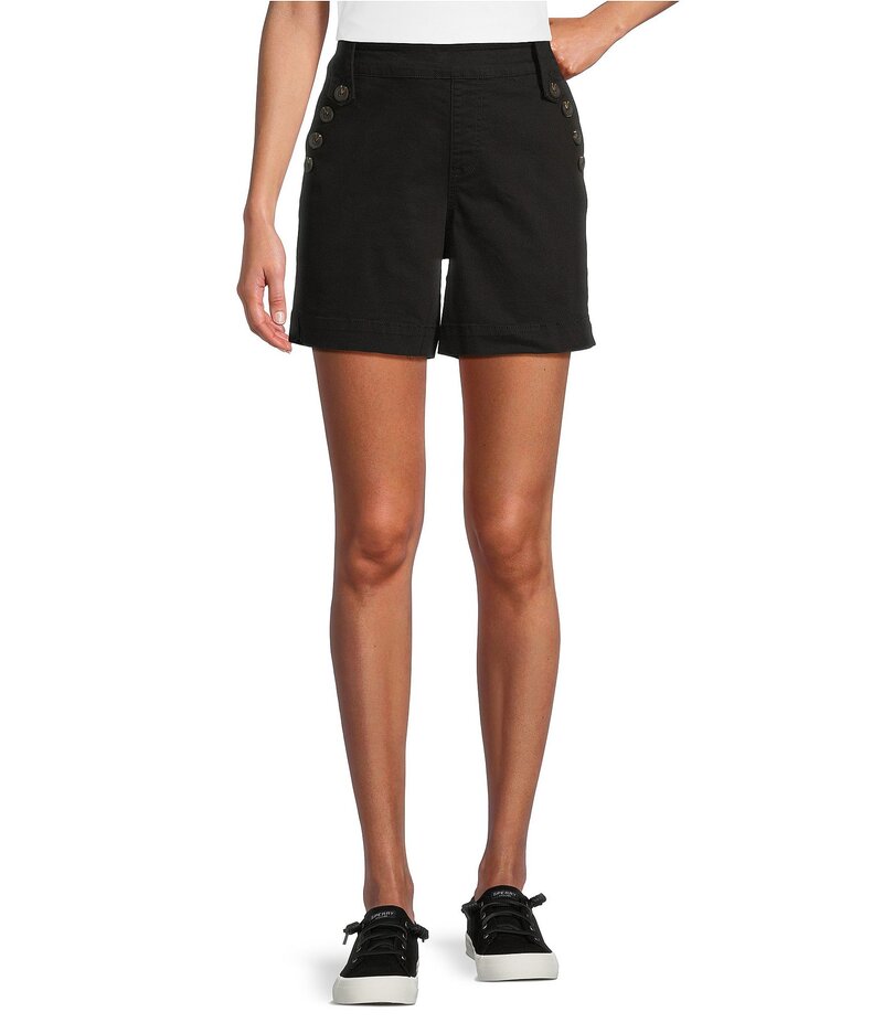 【送料無料】 ウエストバウンド レディース ハーフパンツ・ショーツ ボトムス Pull-On Button Embellished Marina Shorts Black