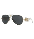 【送料無料】 ヴェルサーチ レディース サングラス・アイウェア アクセサリー Men's Leather Logo Aviator Sunglasses Gol...