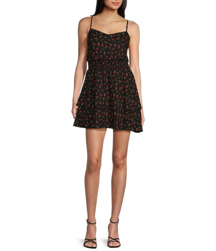 【送料無料】 ハニーアンドロージー レディース ワンピース トップス Cherry Print V-Neck Smocked Fit And Flare Dress Black/Red 【送料無料】 ハニーアンドロージー レディース ワンピース トップス Cherry Print V-Neck Smocked Fit And Flare Dress Black/Red