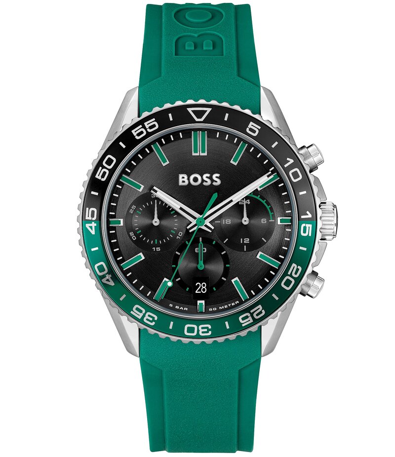 【送料無料】 ヒューゴボス レディース 腕時計 アクセサリー Men's Runner Quartz Chronograph Silicone Strap Watch Green