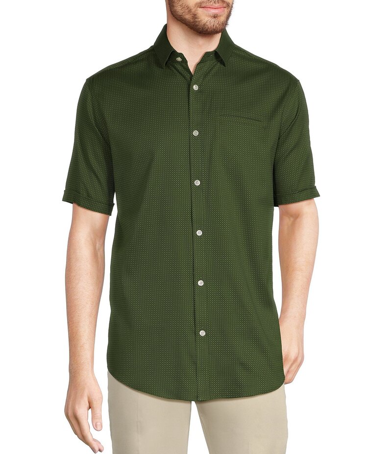 ムラノ メンズ トップス シャツ Murano Classic Fit Dobby Dot Short Sleeve Woven Shirt Basil Green ..