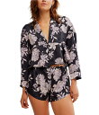 【送料無料】 フリーピープル レディース ナイトウェア アンダーウェア Beauty Sleep Satin Floral Print Long Sleeve Notch Collar Shorty Pajama Set Dusk Combo(4)