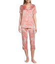 【送料無料】 カベルネ レディース ナイトウェア アンダーウェア Satin Floral Print Short Sleeve Notch Collar & ...