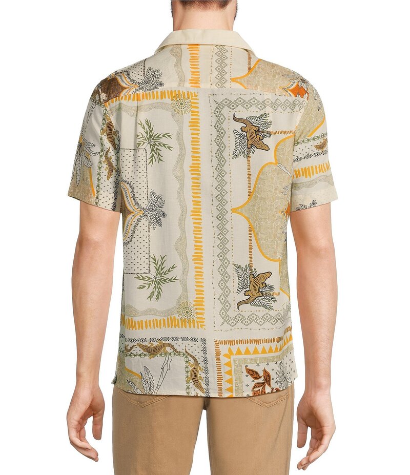 ムラノ メンズ トップス シャツ スリムフィット プリント トール レース Murano Big & Tall Crocodile World Collection Slim Fit Placed Bandana Print Short Sleeve Woven Camp Shirt Cream クリーム