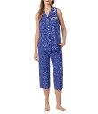 【送料無料】 エイレーンウェスト レディース ナイトウェア アンダーウェア Shell Print Sleeveless Notch Collar Jersey Knit Capri Pajama Set Navy/Print(4)
