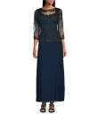 【送料無料】 ピサッロナイツ レディース ワンピース トップス Beaded Illusion Boat Neck 3/4 Sleeve A-Line Dres...