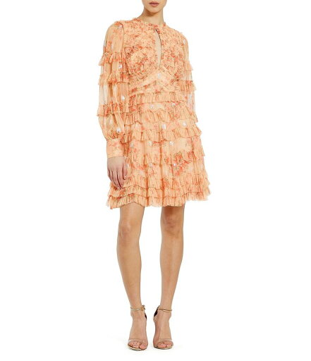 【送料無料】 マックダガル レディース ワンピース トップス Key Hole Neck Long Sleeve Floral Mesh A-Line Micro Ruffle Dress Peach Multi 【送料無料】 マックダガル レディース ワンピース トップス Key Hole Neck Long Sleeve Floral Mesh A-Line Micro Ruffle Dress Peach Multi