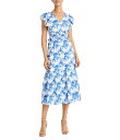 【送料無料】 マギーロンドン レディース ワンピース トップス Eyelet Floral Print V-Neck Short Sleeve A-Line Midi Dress Blue White(4)