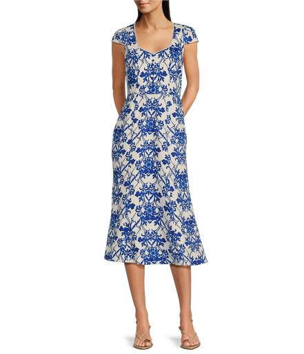 【送料無料】 アンクライン レディース ワンピース トップス Chiffon Floral Print Square Neck Cap Sleeve Sheath Midi Dress Palace Blue/Pearl White 【送料無料】 アンクライン レディース ワンピース トップス Chiffon Floral Print Square Neck Cap Sleeve Sheath Midi Dress Palace Blue/Pearl White