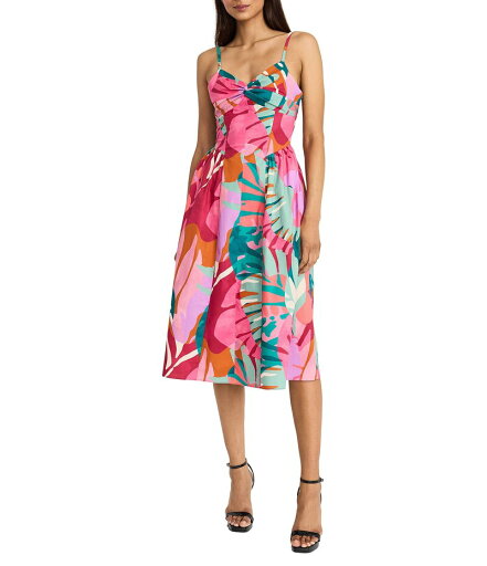 【送料無料】 ドナモーガン レディース ワンピース トップス Sweetheart Twist Front Sleeveless Tropical Printed Cotton Poplin Fit & Flare Midi Dress Fuschia/Teal 【送料無料】 ドナモーガン レディース ワンピース トップス Sweetheart Twist Front Sleeveless Tropical Printed Cotton Poplin Fit & Flare Midi Dress Fuschia/Teal