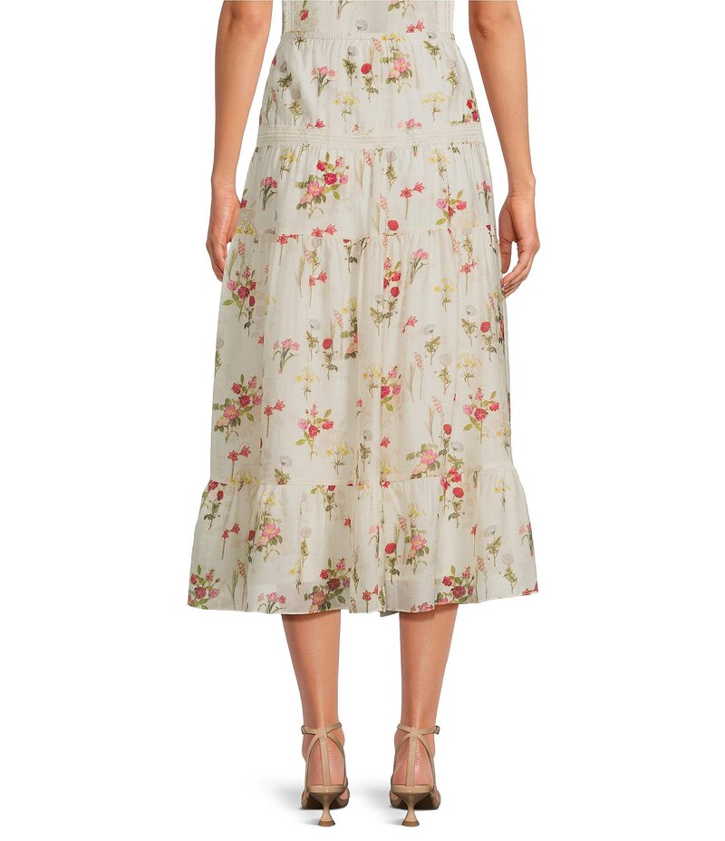 【送料無料】 ルーシーパリ レディース スカート ボトムス Olivia Floral Print Tiered Hem Coordinating Midi Skirt Ivory Floral