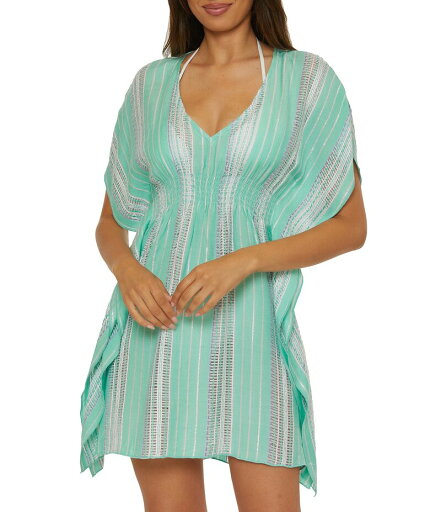 【送料無料】 ベッカバイレベッカバーチュー レディース ワンピース トップス Becca By Rebecca Virtue Radiance Woven Metallic Stripe V-Neck Tunic Swim Cover-Up Aqua Sea 【送料無料】 ベッカバイレベッカバーチュー レディース ワンピース トップス Becca By Rebecca Virtue Radiance Woven Metallic Stripe V-Neck Tunic Swim Cover-Up Aqua Sea