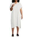 【送料無料】 エイリーンフィッシャー レディース ワンピース トップス Plus Size Puckered Organic Linen Stripe Mand...