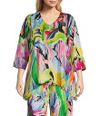 【送料無料】 キャロライン ローズ レディース カットソー トップス Plus Brilliant Bouquet Breezy Stretch Woven V-Neck 3/4 Sleeve Tunic Multi Black