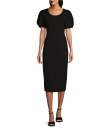 【送料無料】 マリナ レディース ワンピース トップス Short Puffed Sleeve Scuba Crepe Midi Dress Black(4)