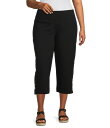 【送料無料】 イントロ レディース カジュアルパンツ ボトムス Plus Size Aimee Side Button Trim Tummy Control Pull-On Capri Pants Ebony Black