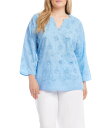 【送料無料】 カレンケーン レディース カットソー トップス Plus Size Embroidered Split V-Neck 3/4 Sleeve Tun...