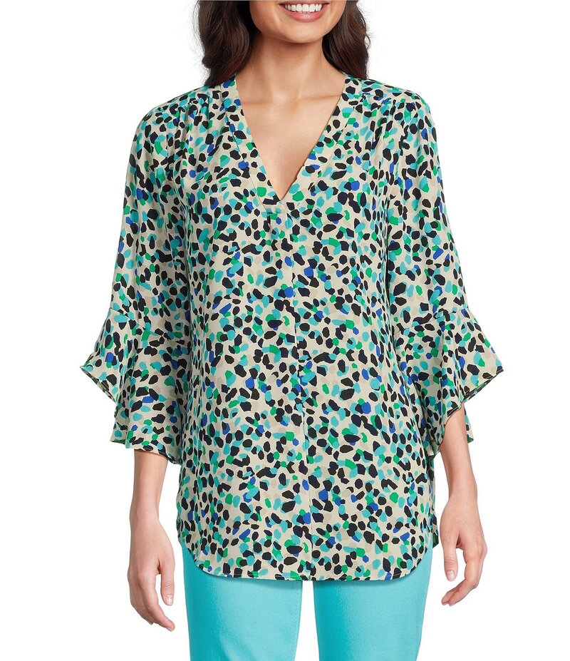 【送料無料】 ジョーンズニューヨーク レディース シャツ トップス V-Neck Flare Sleeve Tunic Jones White
