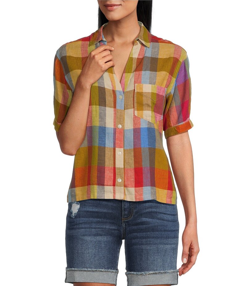 【送料無料】 ペンドルトン レディース シャツ トップス Harlow Plaid Linen Blend Short Sleeve Button Front Shirt Plaid Multi