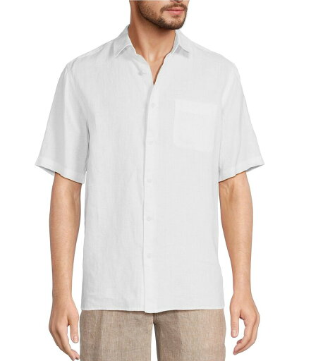 【送料無料】 カリビアン メンズ シャツ トップス Solid Linen Short Sleeve Woven Shirt White 【送料無料】 カリビアン メンズ シャツ トップス Solid Linen Short Sleeve Woven Shirt White