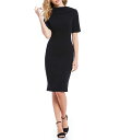 【送料無料】 アドリアナ パペル レディース シャツ トップス V-Back Foldover Collar Short Sleeve Sheath Dress Black(4)