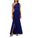 【送料無料】 アドリアナ パペル レディース シャツ トップス One Shoulder Sleeveless Cascading Ruffle Draped Mermaid Gown Dark Blue Violet(4)