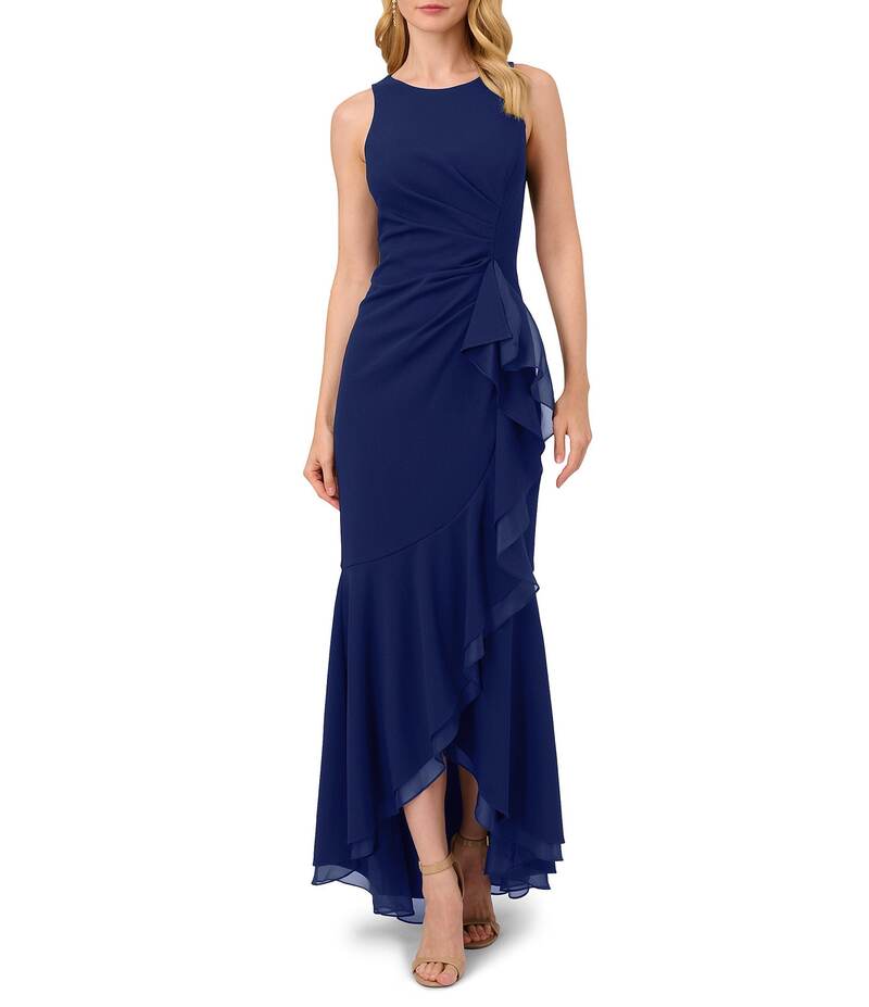 アドリアナ パペル レディース トップス シャツ クルーネック フリル ノースリーブ Adrianna Papell Cr..