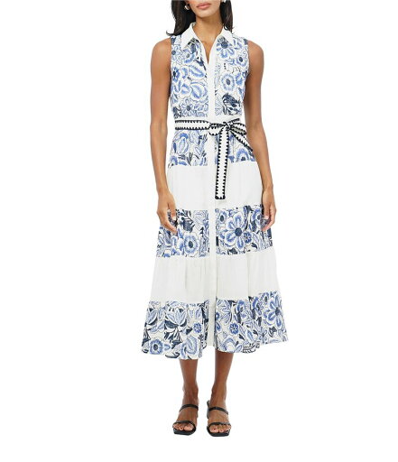 【送料無料】 アドレイン ラエ レディース ワンピース トップス Ethena Embroidered Floral Print Point Collar Neck Sleeveless Belted Button Front A-Line Midi Dress Blue 【送料無料】 アドレイン ラエ レディース ワンピース トップス Ethena Embroidered Floral Print Point Collar Neck Sleeveless Belted Button Front A-Line Midi Dress Blue