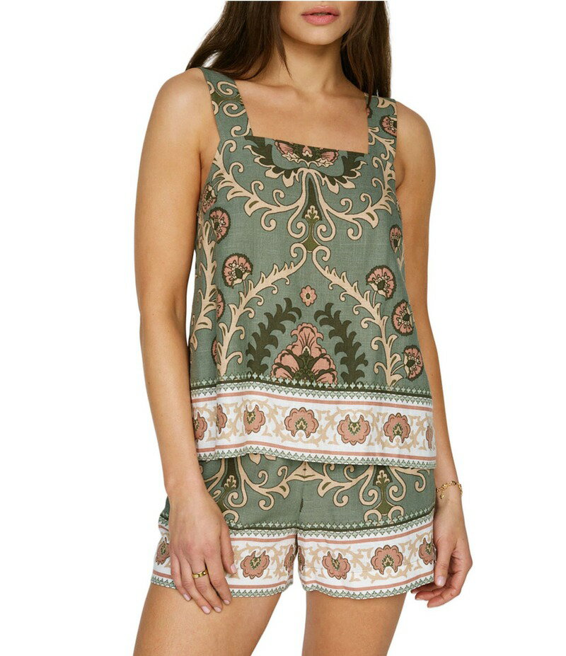 【送料無料】 サンクチュアリー レディース シャツ トップス Art Deco Border Print Square Neck Sleeveless Coordinating Top Mezzo Sage