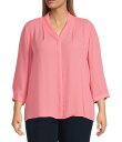 【送料無料】 インベストメンツ レディース シャツ トップス Plus Size Caroline Signature V-Neck 3/4 Sleeve Button Front Blouse Strawberry Pink