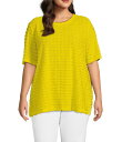 【送料無料】 マルチプルズ レディース シャツ トップス Plus Size Scoop Neck Elbow Sleeve Wave Knit Fitted Top Vivid Yellow(4)