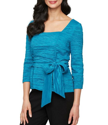 【送料無料】 アレックスイブニングス レディース ワンピース トップス Petite Size 3/4 Sleeve Crinkle Stretch Taffeta Blouse Aqua 【送料無料】 アレックスイブニングス レディース ワンピース トップス Petite Size 3/4 Sleeve Crinkle Stretch Taffeta Blouse Aqua