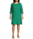 【送料無料】 キャロライン ローズ レディース シャツ トップス Caroline Plus Size Floral Lace Round Neck 3/4 Sleeve Bodice Lined Shift Dress Spring Green