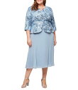 【送料無料】 アレックスイブニングス レディース ワンピース トップス Plus Size 2-Piece Sequin Jacket Dress Dusty Blue