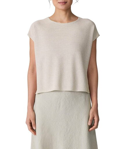 【送料無料】 エイリーンフィッシャー レディース ニット・セーター アウター Textural Organic Linen Blend Knit Blend Crew Neck Short Sleeve Boxy Sweater Undyed Natural 【送料無料】 エイリーンフィッシャー レディース ニット・セーター アウター Textural Organic Linen Blend Knit Blend Crew Neck Short Sleeve Boxy Sweater Undyed Natural