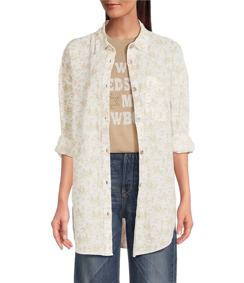 アリアト レディース トップス シャツ リネン Ariat Poppy Summer Comic Toile Linen Blend Long Sleev..