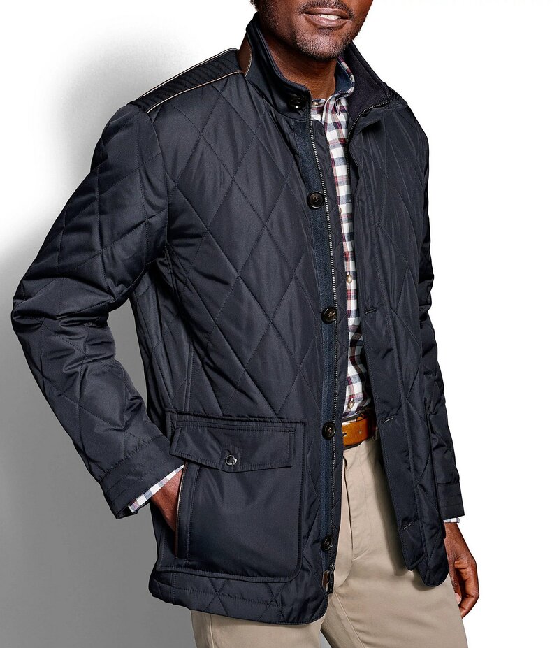 ジョンストンアンドマーフィー メンズ アウター ジャケット・ブルゾン キルティング ジャケット Johnston & Murphy Diamond Quilted Jacket Navy ネイビー