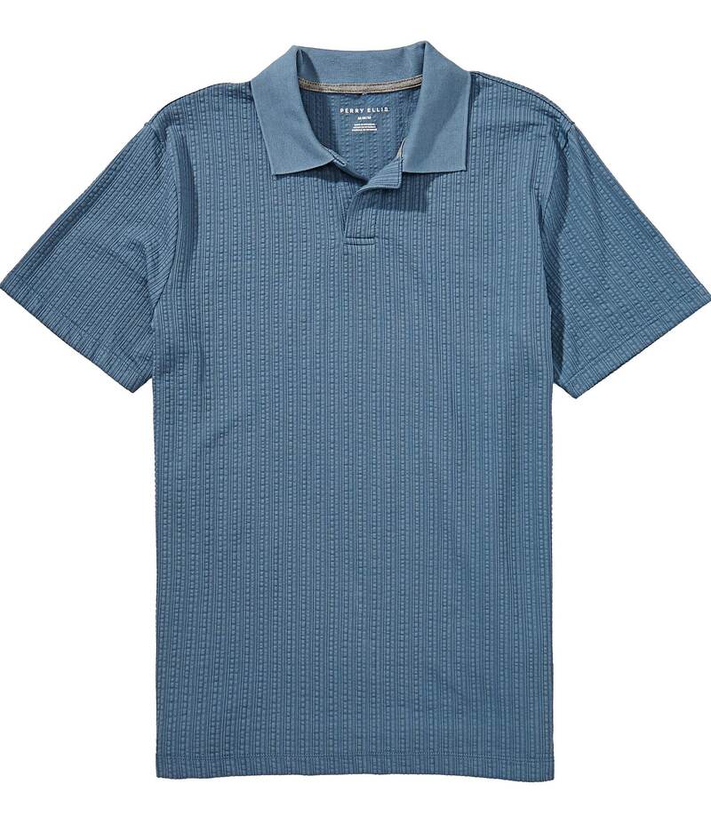 ペリーエリス メンズ トップス シャツ ポロシャツ Perry Ellis Seersucker Short Sleeve Polo Shirt Bl..