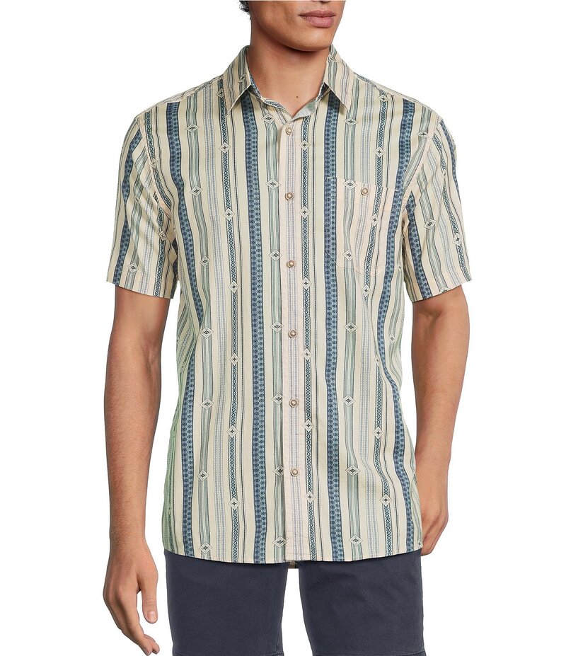 【送料無料】 ラウン メンズ シャツ トップス Short Sleeve Western Stripe Print Shirt String
