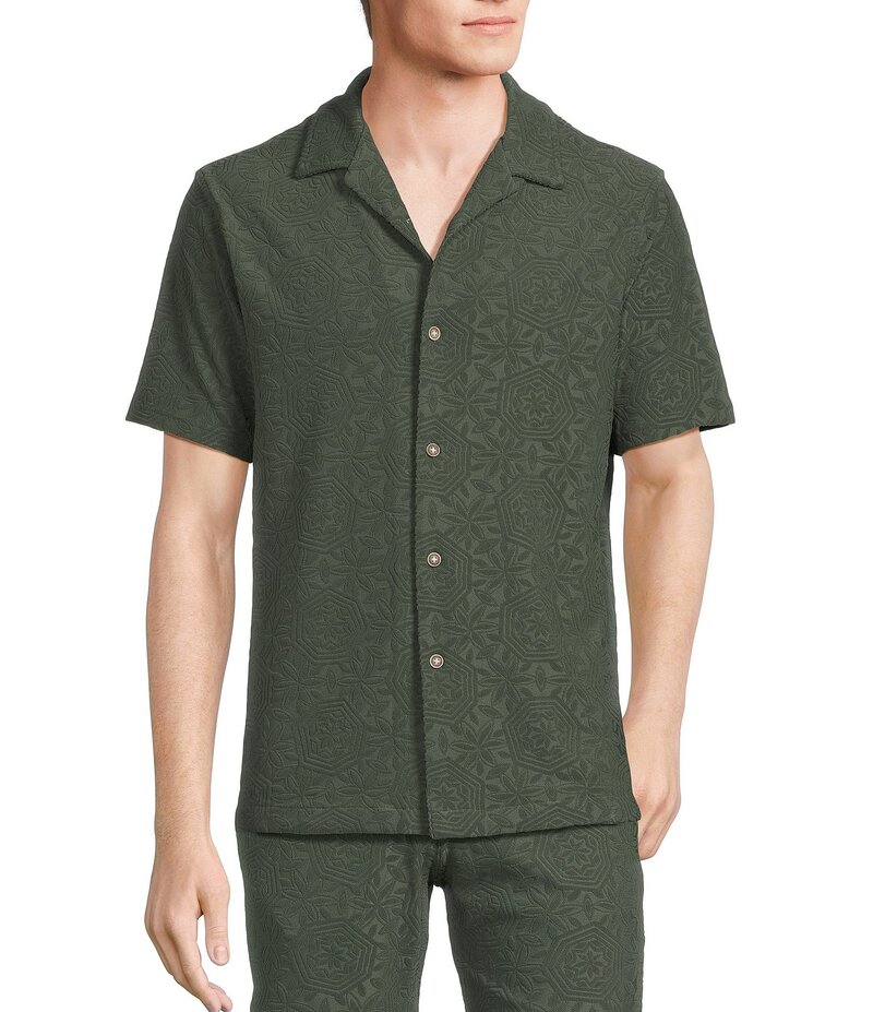 ̵ 饦   ȥåץ Short Sleeve Geo Terry Camp Shirt Antique Gree...