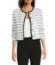 【送料無料】 カール ラガーフェルド レディース コート アウター Sequin Stripe Round Neck Long Sleeve Jacket Soft White/Black(4)