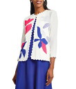 【送料無料】 ミンウォン レディース ニット・セーター アウター Floral Applique Soft Knit Scallop Round Neck 3/4 Sleeve Cardigan Ivory Sea Multi(4)