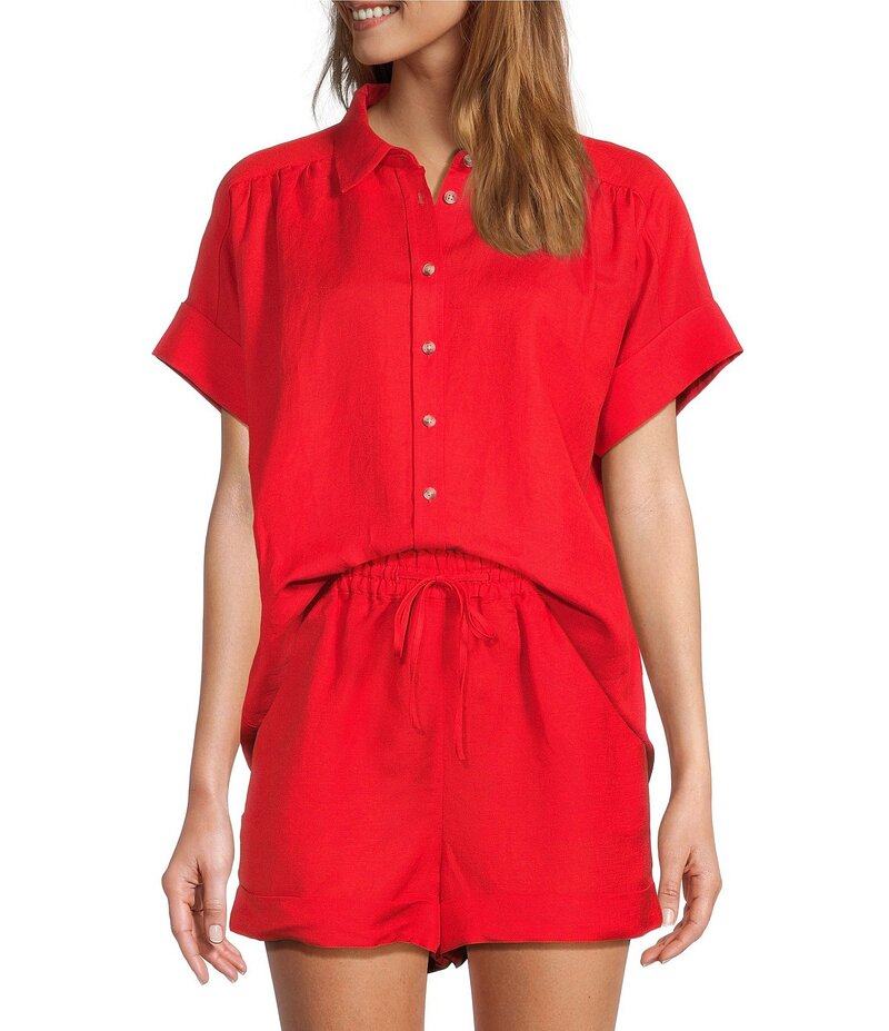 【送料無料】 アントニオ メラーニ レディース シャツ トップス Shyla Linen Blend Coordinating Collared Button Down Blouse Tomato