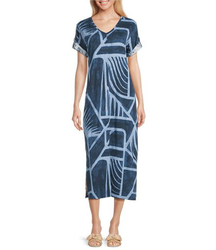 【送料無料】 ウエストバウンド レディース ワンピース トップス Blue Geo Tex Short Sleeve V-Neck Dress Blue Geo Tex 【送料無料】 ウエストバウンド レディース ワンピース トップス Blue Geo Tex Short Sleeve V-Neck Dress Blue Geo Tex