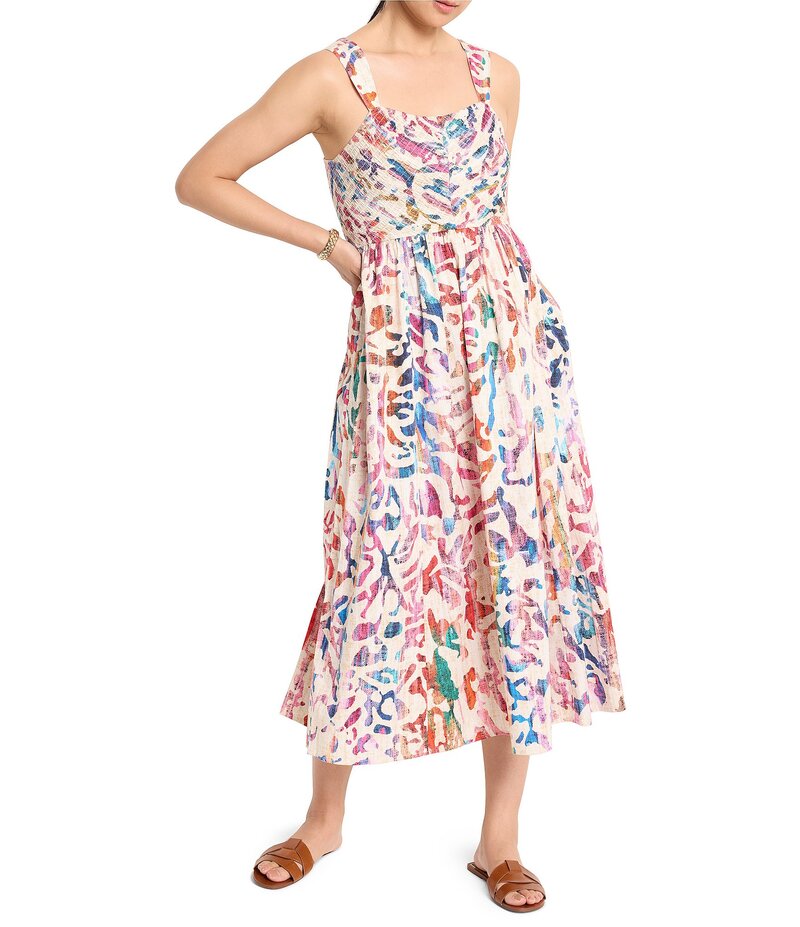 【送料無料】 ニックアンドゾー レディース ワンピース トップス Color Wash Sarah Square Neck Sleeveless Fit-And-Flare Midi Dress Pink Multi