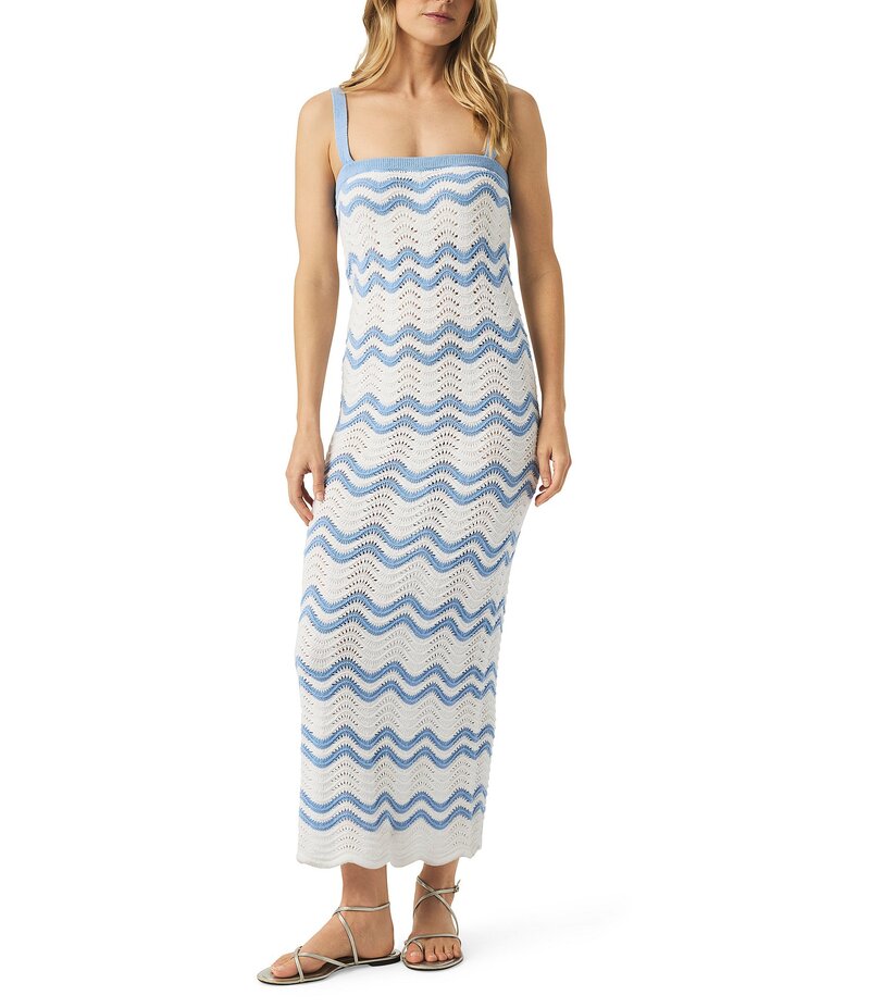 【送料無料】 スプレンディット レディース ワンピース トップス Cove Chevron Knit Square Neck Sleeveless Bodycon Dress Steel Blue Stripe